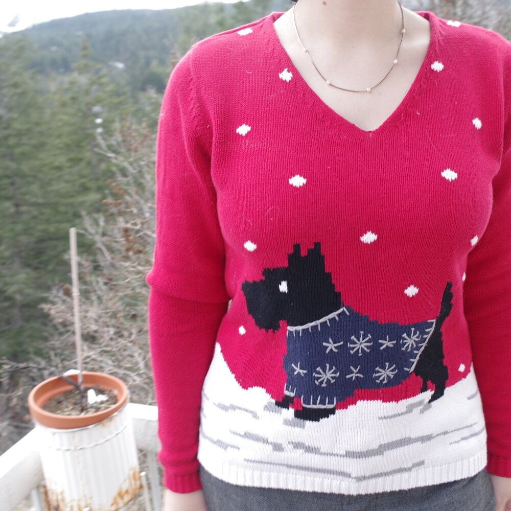 Red Ladies Scottish Terrier Dog Sweater Liz Claiborne